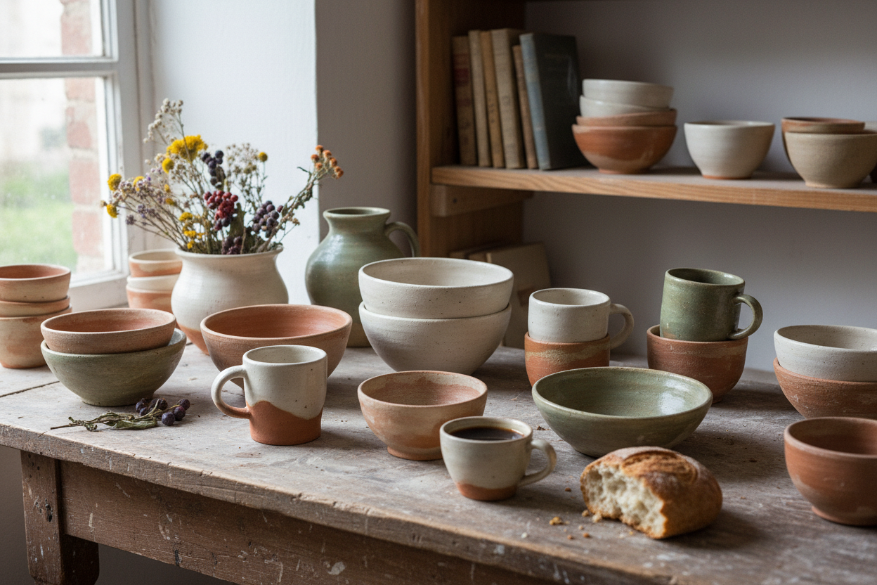 Pottery placed naturally, not staged